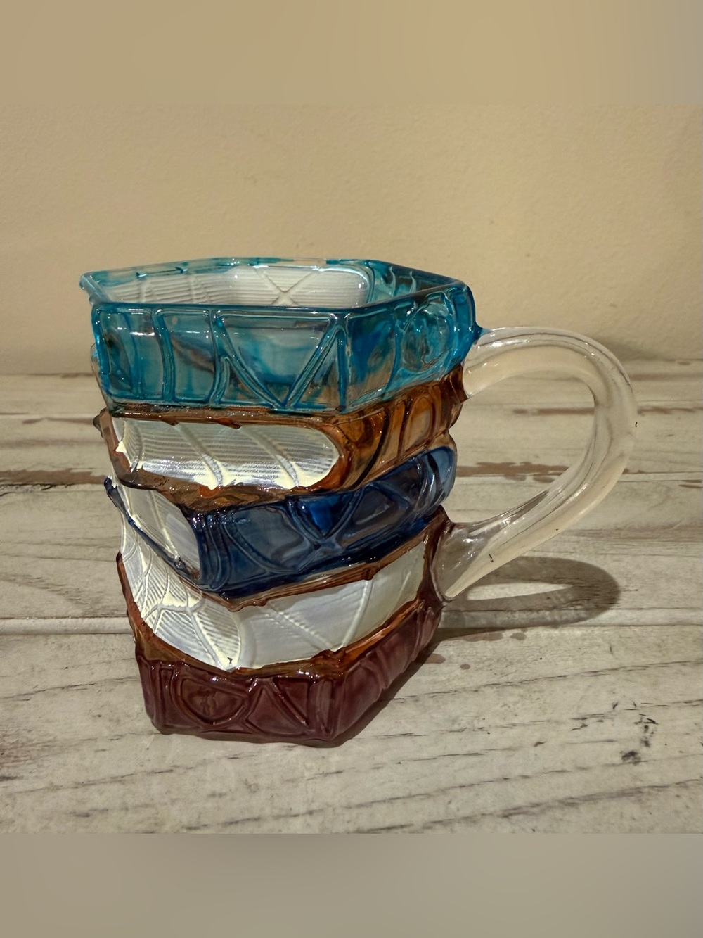 Stacked Books Art Glass Mug Multi-Color Library Decor